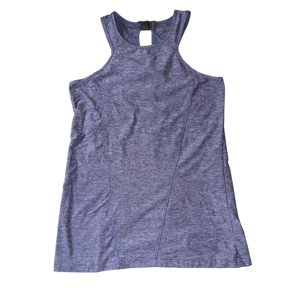 Oiselle O Snap Tank Top Size 2 Blue Heathered Racerback High Neck Running Shirt